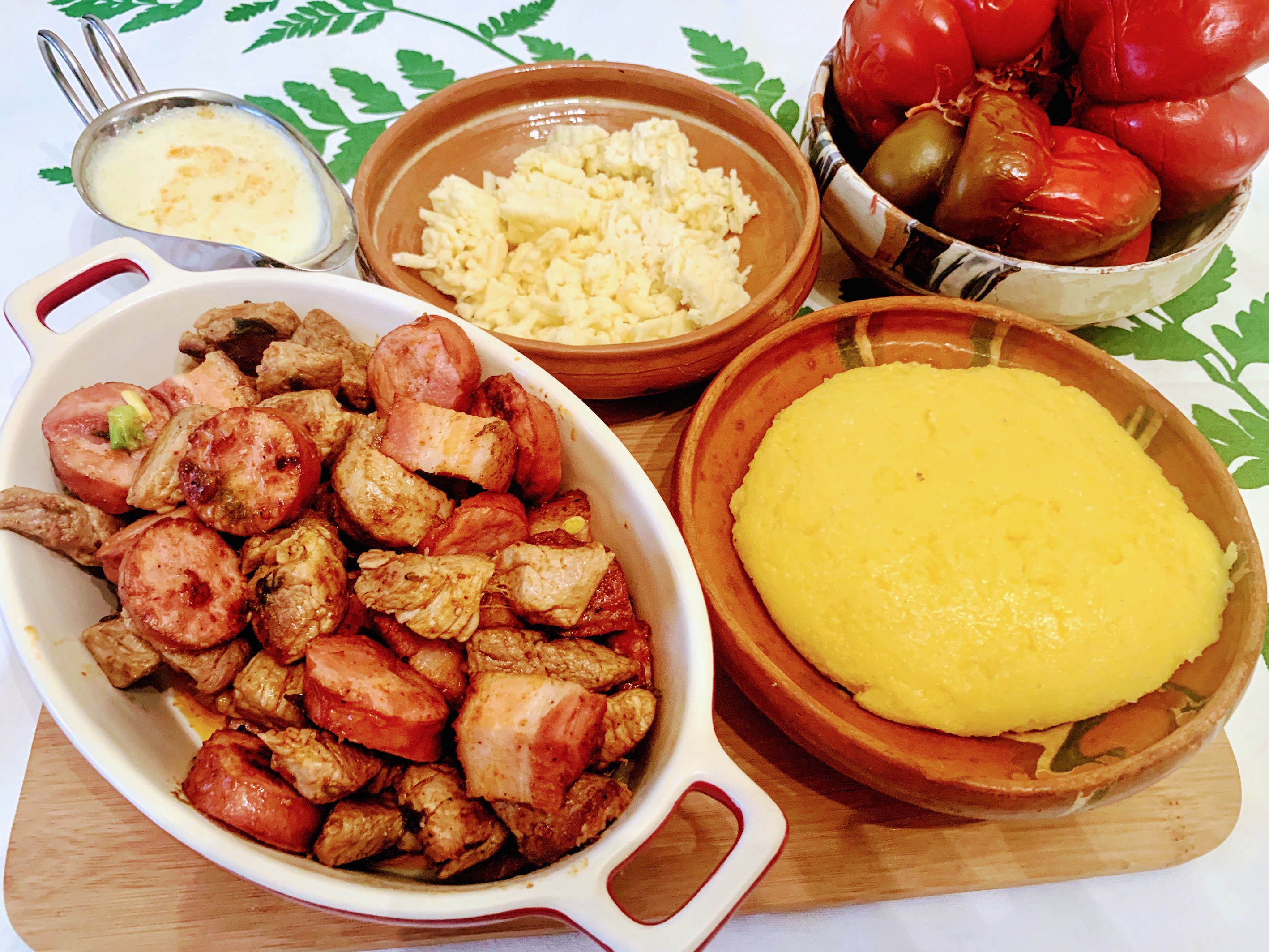 Tochitura Romanian fried pork with mamaliga